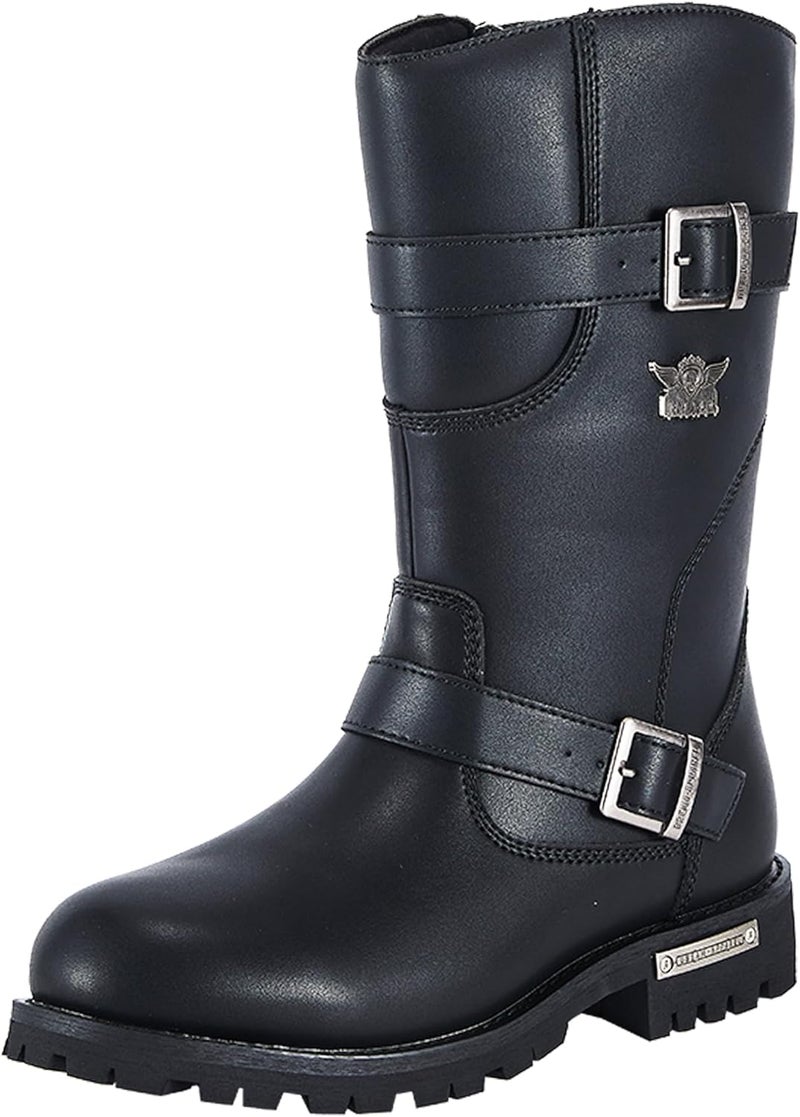 Dream Apparel Mens 11in PU Leather Motorcycle Engineer Boots for Riding, Waterproof Biker Boots with Full Length Side Zipper, Black Faux Leather Mid Calf Footwear - Image 1